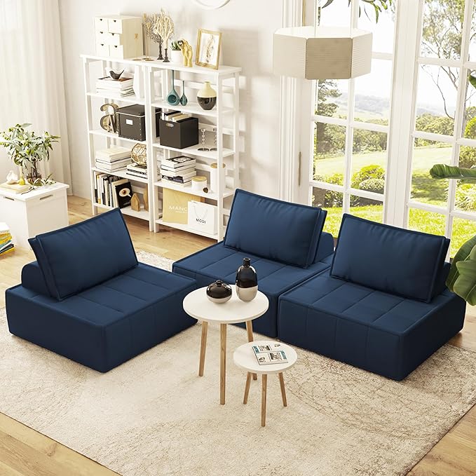 PurrJoys Modular Sectional Loveseat 2-Piece Deep Seat Corduroy Lounge Sofa with Movable Cushions Small Loveseat Couch for Living Room Bedroom Apartment Blue