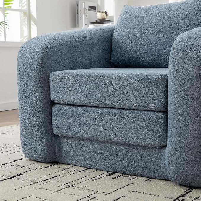 40 Folding Sofa Bed 2 in 1 Convertible Futon Sleeper Chair with Armrest &amp Backrest Comfy Chenille Cloud Floor Couch Single Sofa Chair Lounge for Living Room Bedroom (Light Blue)