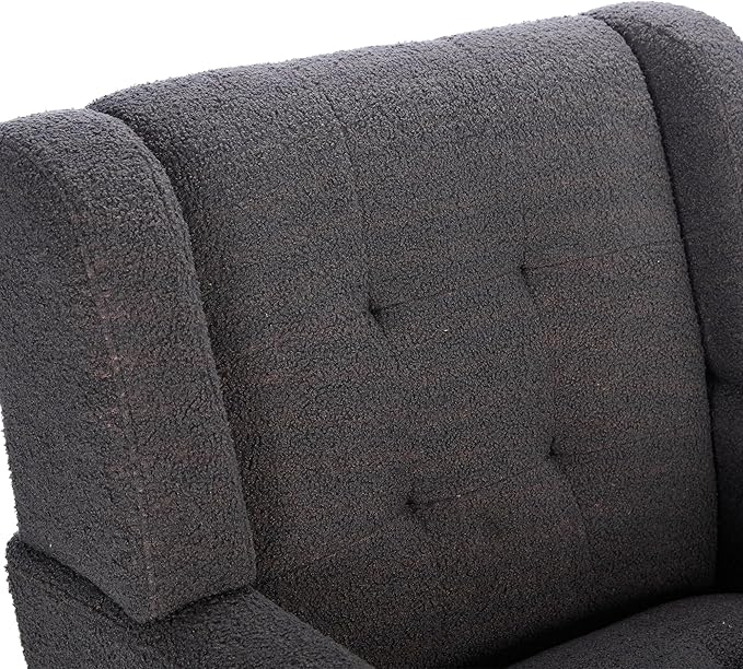 Modern Soft Teddy Material Ergonomics Accent Chair Living Room Chair Bedroom Chair Home Chair with Black Legs for Indoor Home Grey Teddy Fabric