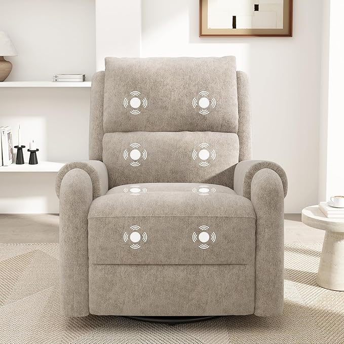 Christopher Knight Home Harper Massage Recliner Chair with 8 Modes Chenille Upholstered Recliner Sofa Swivel Massage Chair with a Side Storage Pocket for Living Room/BedroomHead SupportLight Brown