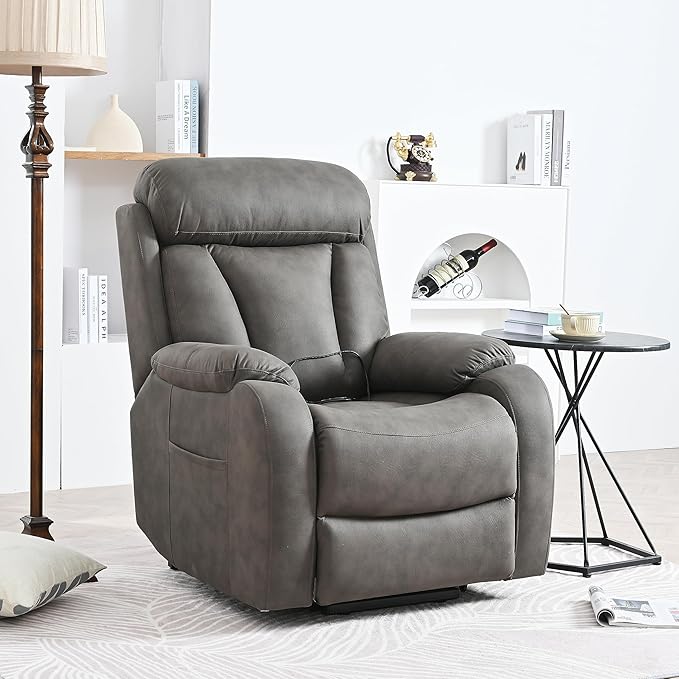 Electric Power Lift Recliner Chair for Elderly Fabric Recliner Chair for Seniors Home Theater SeatingLiving Room ChairSide Pocket Remote ControlDark Gray
