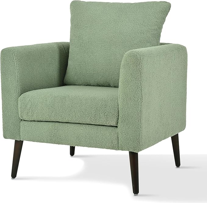 cinkehome Accent Chair for Living Room Modern Upholstered Teddy Barrel Arm Chair Large Pillow Solid Wood Legs