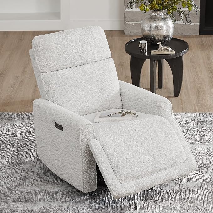 CHITA Power Recliner Chair Swivel Glider with Adjustable Power Headrest FSC Certified Electronic Modern Nursery Rocking Chair with USB and Type-C Ports Boucle White