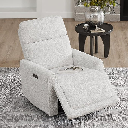 CHITA Power Recliner Chair Swivel Glider with Adjustable Power Headrest FSC Certified Electronic Modern Nursery Rocking Chair with USB and Type-C Ports Boucle White