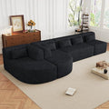 144 Upholstered Sofa Free-Combined Sofa Couch with Two Chaise Lounge and Five Back Pillows for Living Room (Black@50)