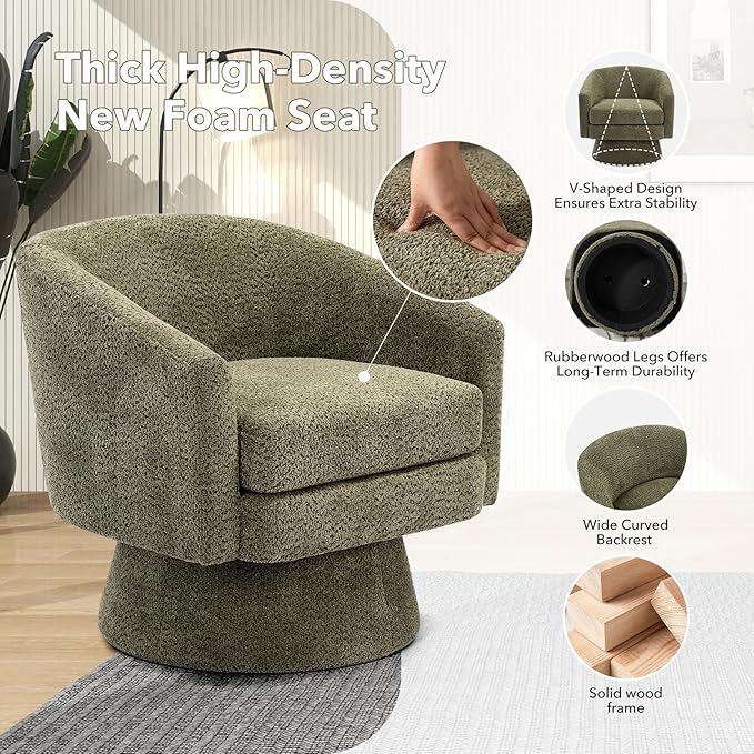 Swivel Accent Chair 360° Chenille Swivel Lounge Reading ChairModern Single Sofa Lounge Armchair Club Chair with Storage Space for Living Room Bedroom Office