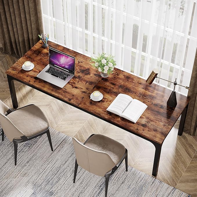 Tribesigns 2-Person Home Office Desk 78.7 Extra Long Computer Desk Double Workstation for Home Office Work Desk for Two People (Rustic Brown)