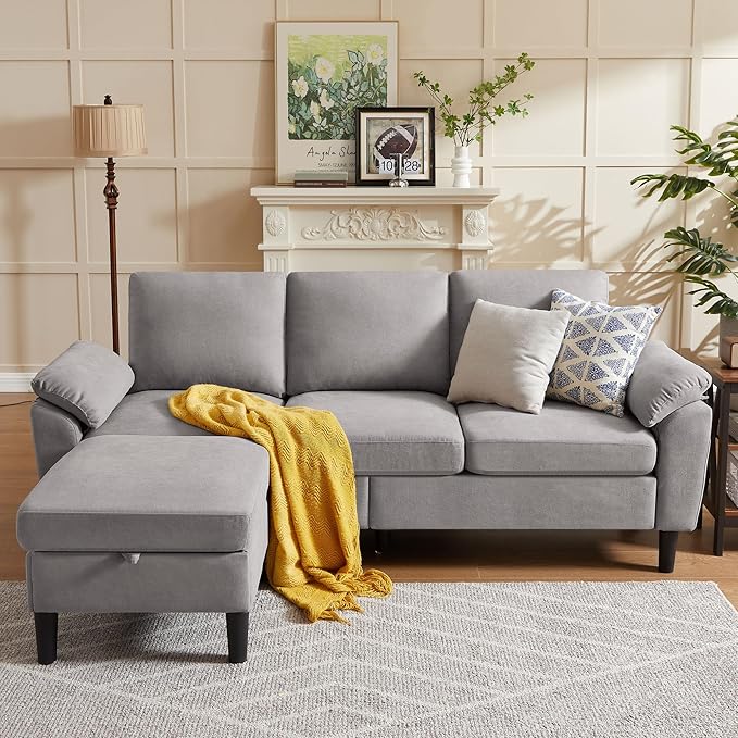 80 Convertible Sectional Sofa Small L Shaped 3 Seat Couch with Reversible Chaise Modern Fabric Sofa Couches for Living Room Apartment and Small Space Light Grey