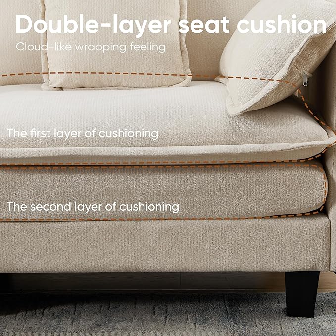 108 L Shaped Modular Sectional Cloud Couch with Ottoman 3 Seats Modern Sofas with Charger USB &amp Type-c Port with Deep Seat for Living Room Bedroom and Apartment White