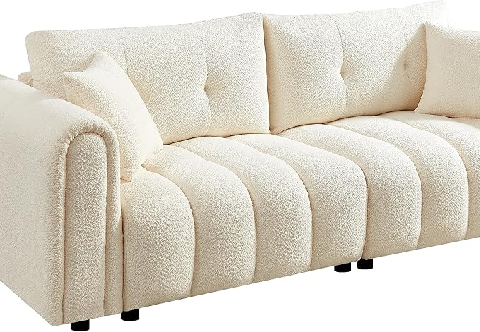 91.5 Modern Bubble Sofa Couch w/Medium Firm Seat Cushion and Deep Seats &amp Chenille Fabric 3 Seater Couch Sofa for Living Room Apartment Lounge Office.(Beige)
