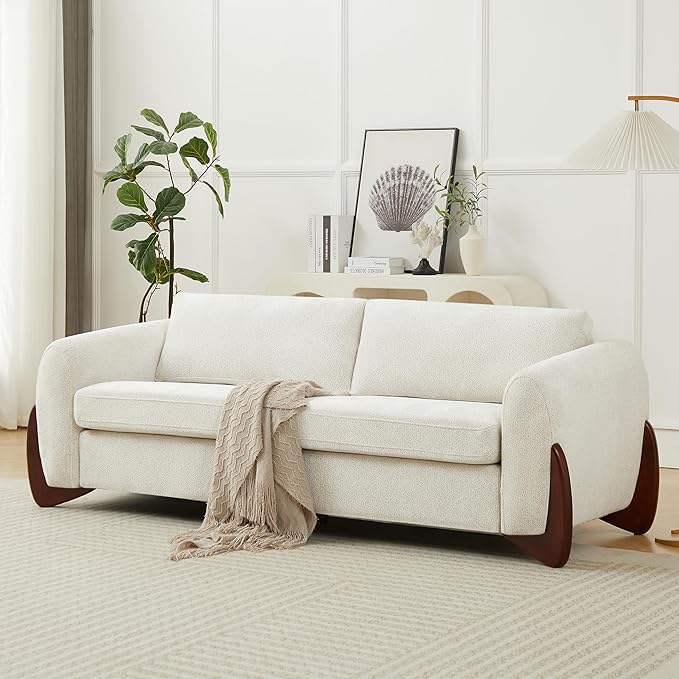 Christopher Knight Home Taki 89 Inches Sofa Couch Cozy Chenille Upholstered 3-Seater Sofa Wood Frame Couches Comfy Home Sofa Living Room and Office Lounge Seating with Armrests Beige