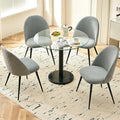 Modern Circle Dining Table Set for 4 35.43-Inch Kitchen Coffee Table Set with 4 Seated Dining Chairs Upholstered Velvet Reception Room Chairs Tulip Glass Table Set Metal and Marble Base