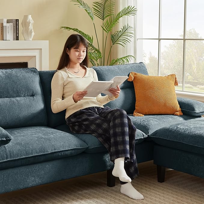 86'' Chenille Sofa with Storage Ottoman Modern Living Room Sofa with Removable Washable Cushion 3 Seater Comfy Couch for Apartment Bedroom Office (Dark Grey)