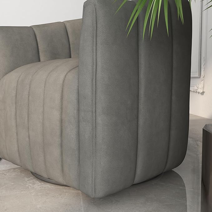 Swivel Accent ChairCuddle Modern Barrel ArmchairComfy Velvet Round Chair with Metal Base for Living Room Bedroom(Gray)