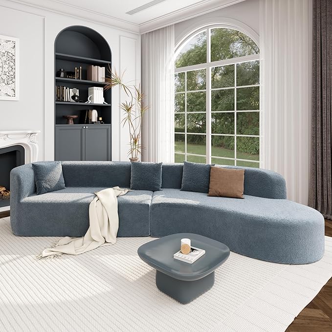 Merax Modern Minimalist Large 2-Piece Sectional Curved Chenille Sofa with 3 Pillows and High-Density Foam for Luxurious Comfort and Seamless for Living Room Bedroom Blue