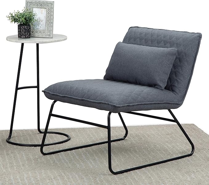 SIMPLIHOME Burke 25 inch Wide Modern Accent chair with Lumbar Pillow in Grey Linen Look Fabric for the living and family room