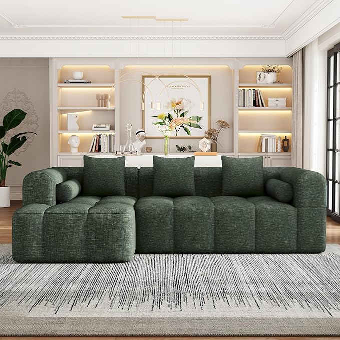 101.2 Sectional Sofa Full-Compressed Modular Sofa Couch Free-Combined Sofa with Deep Seating and Two Side Pockets for Living Room Green