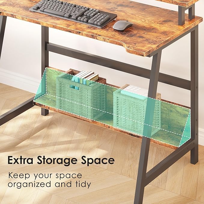 ALISENED 31.5 Inch Small Office Desk with Storage Small Desk for Small Spaces Compact Home Office Desk Mini Study Desk for Bedroom Brown