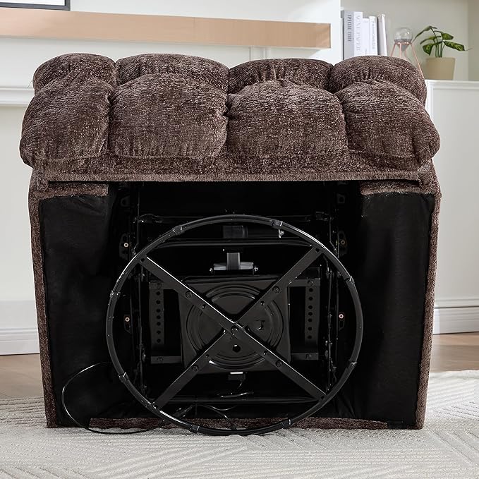 Oversized Swivel Power Rocker ReclinerElectric Recliner Chairs for AdultsExtra Wide Seat ReclinersUpholstered Nursery Reclining Glider ChairSwivel Chairs for Living RoomBrown