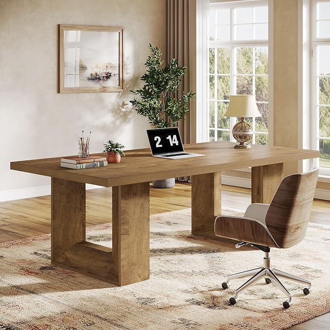 Tribesigns Home Office Desk 62.99 Large Farmhouse Executive Desk Computer Table for Office Conference Room Study Room (Walnut)