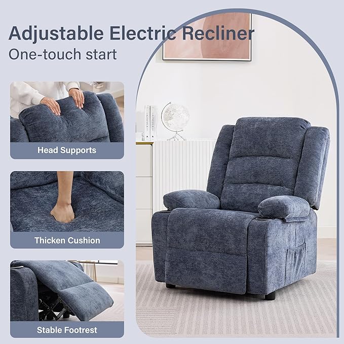 Power Recliner Chair with Cup Holders Electric Recliner Chair for Adults Living Room Reclining Chair Home Theater Seating Lounge Chair (1 Blue)
