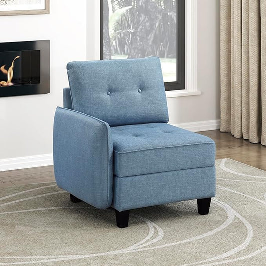 Lexicon Modern Modular One Arm Side Chair with Hidden Storage Textured Fabric Chair with Button-Tufted Design Reversible Back Cushion for Living Room/Bedroom/Office Blue