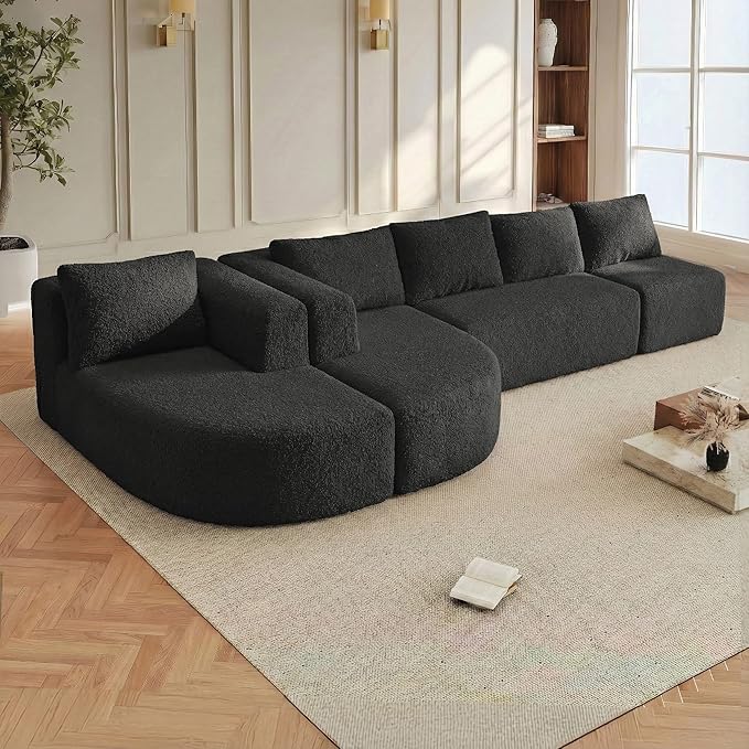 144 Boneless Couches for Living Room Modern U Shaped Sectional Couch with Chaise Lounge Comfy Deep Seat Cloud Sofa No Assembly Required (Dark Grey)