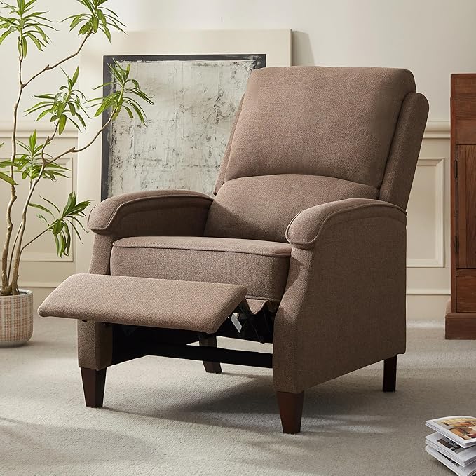 VKNOW Recliner Chair Fabric Recliner with Soft Armrest Home Theater Seating with Adjustable Push Back and Lumbar Support Single Sofa for Adults Lounge Chair for Living Room Bedroom（Brown）