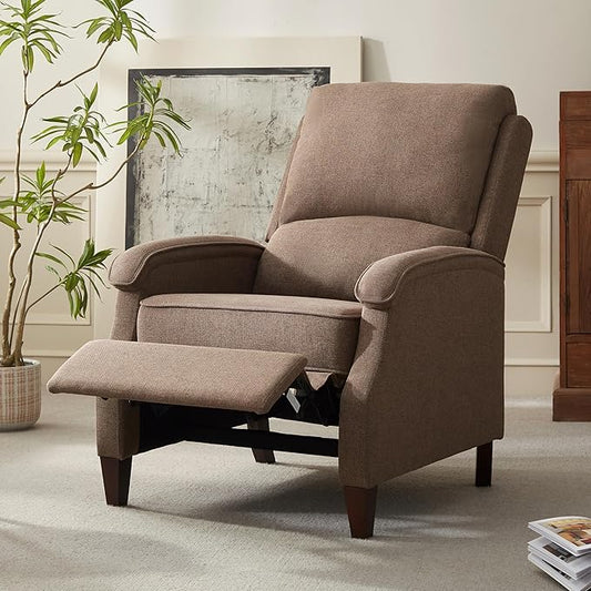 VKNOW Recliner Chair Fabric Recliner with Soft Armrest Home Theater Seating with Adjustable Push Back and Lumbar Support Single Sofa for Adults Lounge Chair for Living Room Bedroom（Brown）