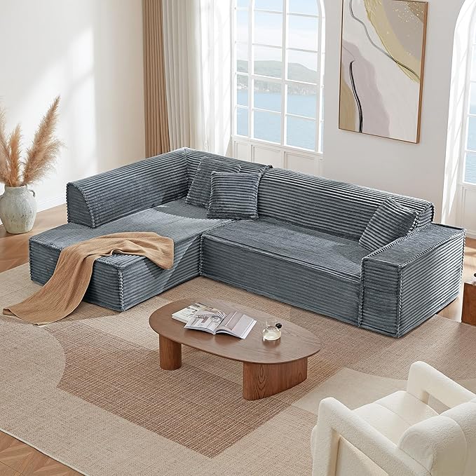 CHITA Modular L-Shaped Sofa Oversized Deep Seat Sectional Couch Modern Comfy Boneless Sofas for Living Room Left Facing Chaise and Soft Corduroy Fabric No Assembly Dark Gray