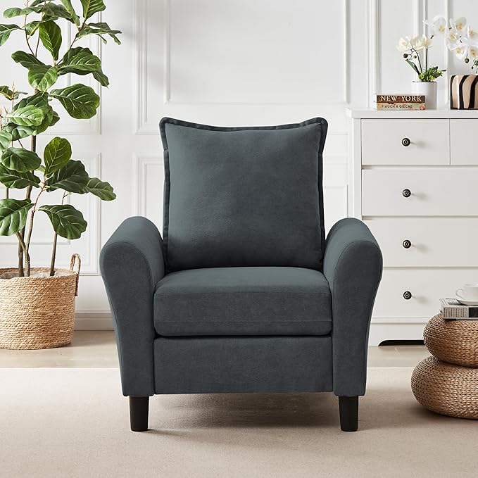 Sofa Accent Chair 35 Reading Chair for Bedroom Modern Linen Fabric Armchair Single Sofa Chair Comfy Arm Chairs for Living RoomBedroom Dark Grey/Blue Grey