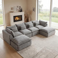 130 Oversized Cloud Sectional Sofa U Shaped Boneless 4-Seater Modular Couch with Ottoman Extra Deep Seat Compressed Foam Sofa for Living Room Gray