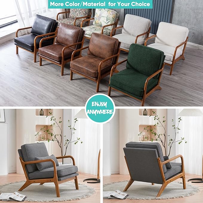 JOYBASE Lounge Accent Chair Mid Century Modern Chair Arm Chair Wood Frame Armchair for Living Room Bedroom (Dark Grey Fabric)