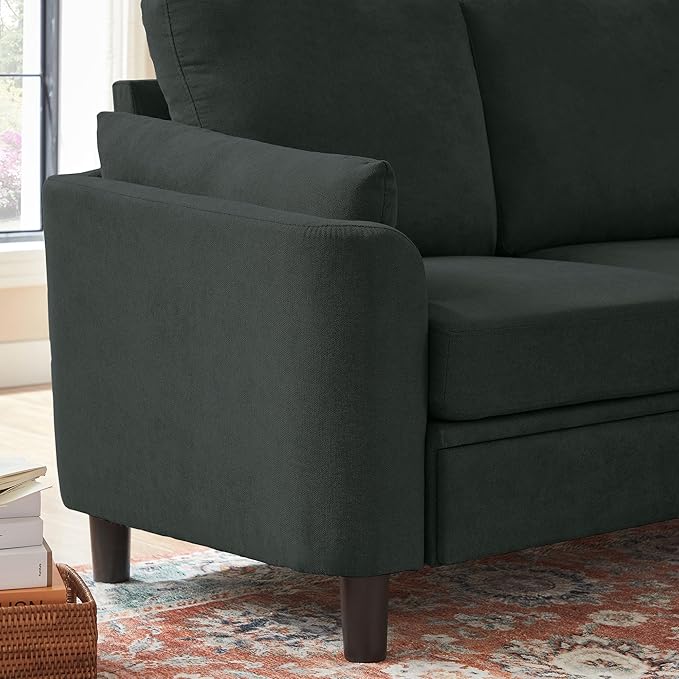 59 Small Loveseat Sofa Mid Century Modern Linen Love Seat with Back Cushions 2-Seater Couch Sofa for Lving Room Bedroom and Small Space Black