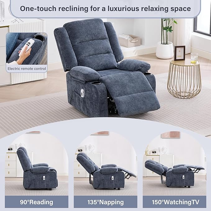 Power Recliner Chair with Cup Holders Electric Recliner Chair for Adults Living Room Reclining Chair Home Theater Seating Lounge Chair (1 Blue)