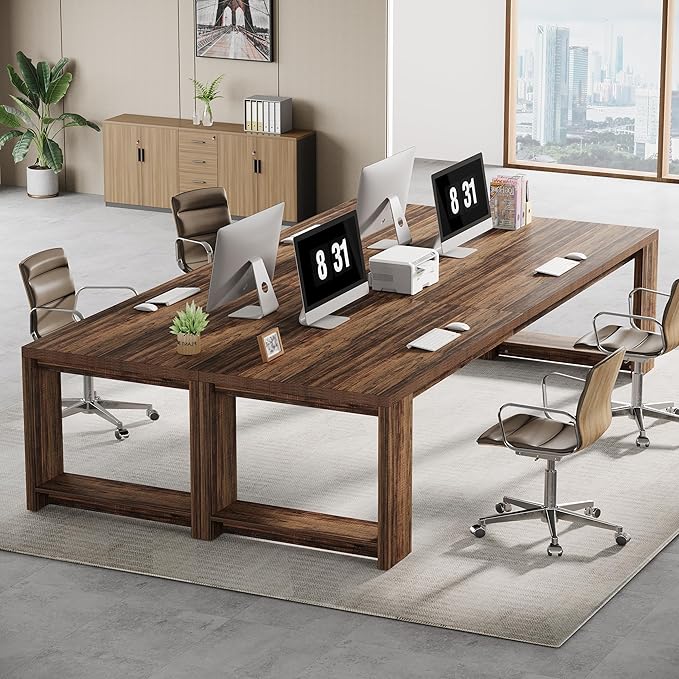 Tribesigns 86.6 Two-Person Desk Modern Executive Office Desk Double Computer Writing Table for Home Office Conference Room (Rustic Brown)