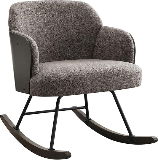 Coaster Home Furnishings - Paige - Wood - Upholstered Rocking Chair with Boucle Fabric Metal Legs and Foam Seat - Living Room or Nursery - Taupe - 602626