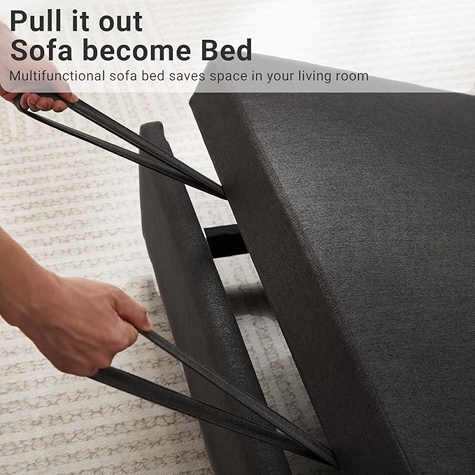 55.5 Fabric Convertible Sofa Bed Pull Out Sleeper Sofa Bed Loveseat Couch with Side Pocket 3 in 1 Convertible Sleeper Sofa Bed for Living Room Apartment Bedroom RV Black