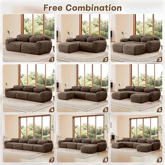 80.4-Inch Boneless Love Seat Couches in a Box Modern 2 Seat Floor Modular Foam Cloud Sofa Faux Fur Loveseat Couch W/Angle Armrests for Home Apartments Bedroom