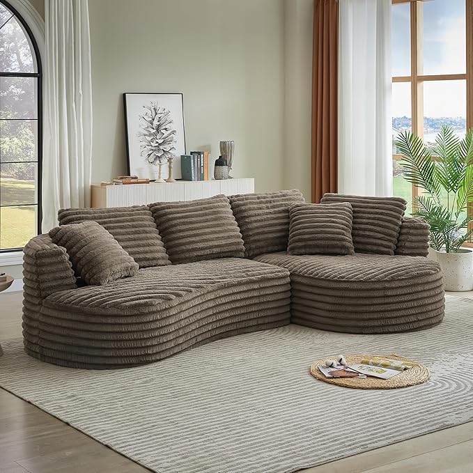 121 Oversized Curved Couch Boneless Couches Sofa with Chaise Deep Seat L-Shape Sectional Sofa for Living Room No Assembly Required (Dark Brown Right Facing Chaise)