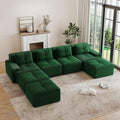 Hommoo Oversized Modular Sectional Sofa 7 Seat Sleeper Sofa Bed Comfy Corduroy Couch with Deep Seat 153”Convertible Boneless Couch with Ottoman for Living Room No Assembly Required Green