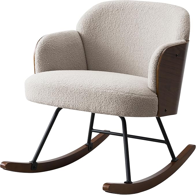 Coaster Home Furnishings - Paige - Wood - Upholstered Rocking Chair with Boucle Fabric Metal Legs and Foam Seat - Living Room or Nursery - Beige - 602625