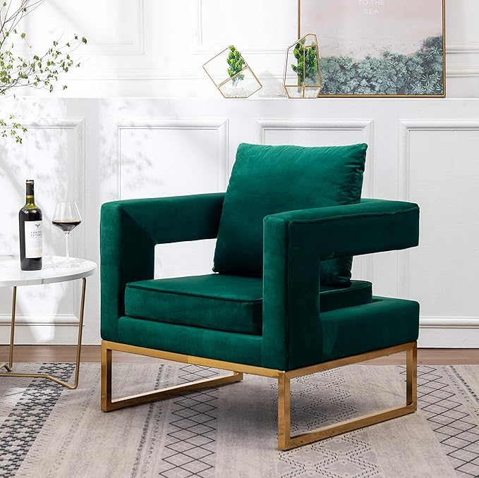Roundhill Furniture Lenola Upholstered Accent Arm Chair Green 27.5D x 29.75W x 34.5H in