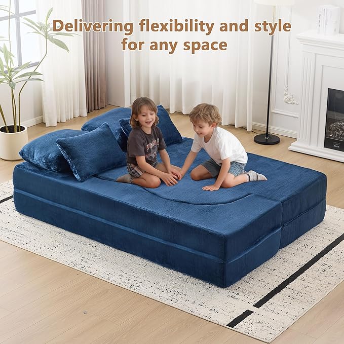 2-in-1 Folding Sofa Bed with Pillow No Assembly Futon Twin Size Sofa Bed Breathable Velvet Convertible Couch Bed for Living Room and Guest Room 78.7 Inch Blue
