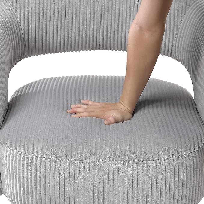 Lexicon 360 Degree Swivel Accent Chair Modern Comfy Corduroy Round Barrel Chair Open Back Plush Foam Cushions Metal Swivel Base for Living Room/Bedroom/Office Gray