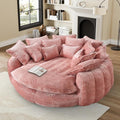 81 Round Sofa Bed Big Bean Bag Round Chaise Lounge Oversized Round Couch Boneless Reading Chair Plush Fluffy Chenille Large Chaise Chair for Living Room Bedroom Apartment Pink