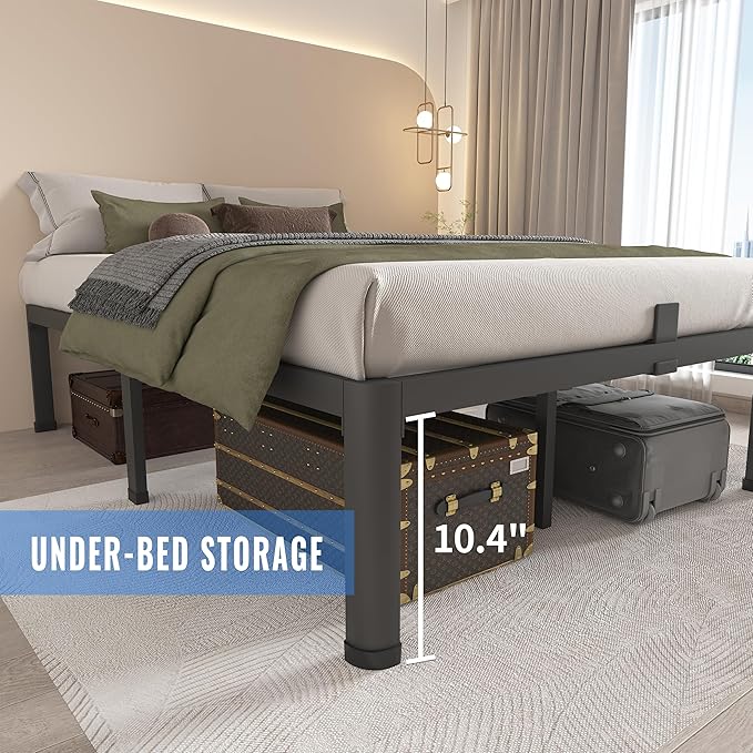 MAF 12 Inch California King Metal Platform Bed Frame with Round Corner Legs Mattress Slide Stopper 3000 LBS Heavy Duty Steel Slats Support No Box Spring Needed Noise Free