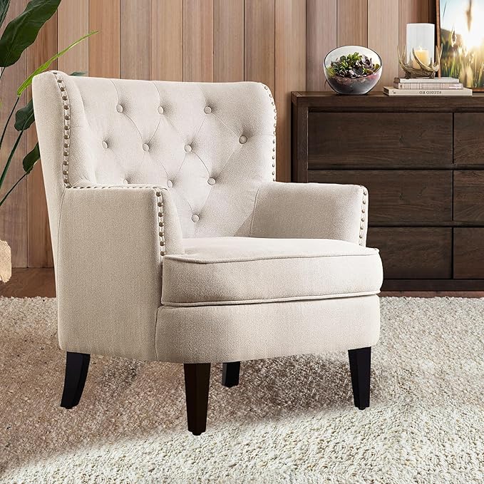 Rosevara Atlas Mid-Century Modern Accent Chair - Upholstered Lounge Arm Chair with Soft Cushion for Small Spaces