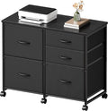 Lateral File Cabinet with 5 Drawers Rolling Filing Cabinets Under Desk Storage Printer Stand with WheelsMobile File Cabinet for Home OfficeBlack