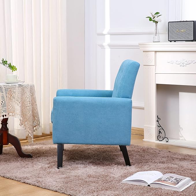 Fabric Accent Chair for Living Room Bedroom Button Tufted Upholstered Comfy Reading Accent Chairs Sofa (Blue)